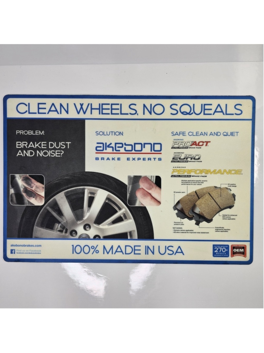 Akebono Brake Experts Promotional Counter Desk Mat Rubber Back 17.5 x 11.5"